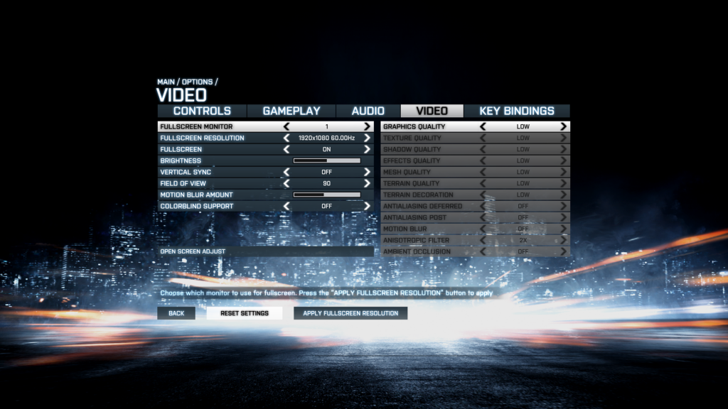 BF3 Low Settings