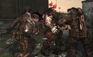 Slicing through an enemy in Gears of War