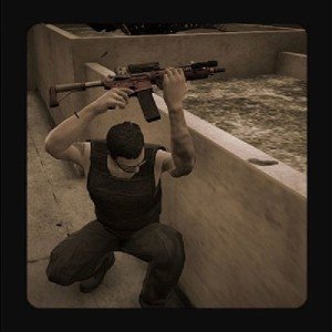 A Grand Theft Auto V player shoots from cover