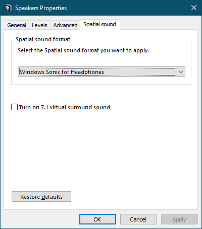 Select Spatial Sound Tab