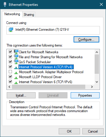 Internet Protocol Version 4 Ethernet Properties